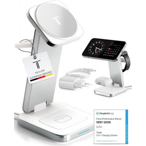 MagSafe Chargeur &agrave; Induction en Aluminium de Haute Qualit&eacute; u2013 Station de Charge Apple 3 en 1 pour iPhone, Apple Watch et AirPods u2013 Support Pliable avec Adaptateur 20W Inclus, Charge Rapide - Neuf