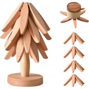 Subzonal-Dessous De Plat Pour Casseroles Et Po&ecirc;les Chaudes, Dessous De Plat En Bois Pour Casseroles Chaudes (4 Dessous De Plat En Bois + 1 Support) En Forme D'arbre De No&euml;l Pour Accessoires De Cuisin - Neuf