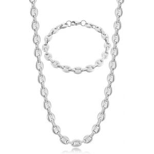 Eryi-Chaine Maille Grain De Café Homme Collier Et Bracelet En Acier Inoxydable, 6mm 9mm 11mm Argent/Or/Noir - Neuf