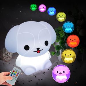Chien en Forme de la Lumière de Nuit - Silicone Lampes pour Enfants/Chambre à coucher Lampe/Chambre Bébé Lampe - réglage de la Luminosité et de la Couleur/Réglage de l'Heure/Contrôle Tactile et Télécommande - Neuf