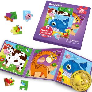 KAL-Jeu Magnétique Enfant 2 3 4 Ans - 20 Pièces Puzzle Magnétique Enfant - Jeux Voyage Pour 5 6 Ans - Jouets Pour L'Avion Avec Animaux - Cadeau Éducatif Pour Garçons Et Filles - Neuf