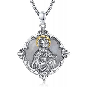 Collier Vierge Marie Pour Femme En Argent Sterling 925 Pendentif Vierge Marie Miraculeuse Collier Amulette Catholique Bijoux Unisexe,Taille Unique,Argent Sterling,Pas De Gemme - Neuf