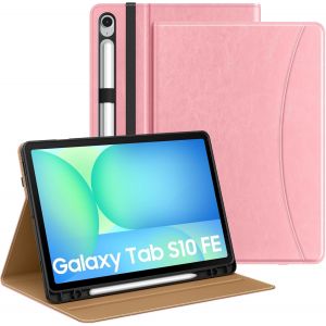 Coque pour Samsug Galaxy Tab S10 Lite/S10 FE/S9 FE 5G 10,9 Pouces 2025/2023, S9 11 Pouces 2023 avec Porte-Stylet, PU Multi-Angles Coque pour Tab S10 Lite avec Dragonne, Poche, Rose Cannelle - Neuf