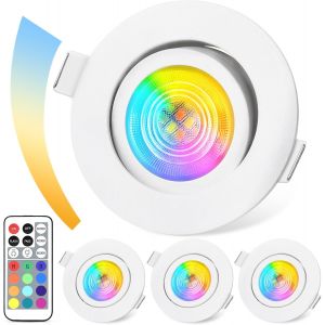 Subzonal-Spot Led Encastrable Dimmable Rgb,Ip44 Aluminium Spot Led 230v 68mm,5w 3cct Spots Encastr&eacute;s, Orientables 38&deg;+ 45&deg; Spots De Plafond Blancs Avec T&eacute;l&eacute;commande Ir Pour Salle De Bain, 4 Pi&egrave;ces - Neuf