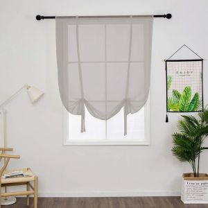 1 Pièce Store Romain Translucide Tulle Rideaux Voilages Vertical Poche De Tige Pour Chambre Cuisine Salon, Gris, Largeur 120cm X Hauteur 140cm - Neuf