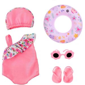 Set de Maillot de Bain pour PoupéeVêtements de Poupee D'étéSet de Bain Poupées avec Bouée de Natation Lunettes de Soleil Sandales pour Poupee de 18 Pouces Accessoires d'eau D'été (Rose) - Neuf