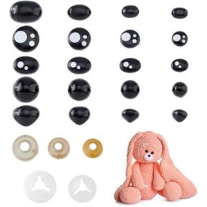 Lot de 180 yeux et nez de s¿¿curit¿¿ pour amigurumi avec rondelles. Yeux en plastique rembourr¿¿s, ¿¿ crocheter. Design ¿¿ tige. Yeux de s¿¿curit¿¿ pour animaux en peluche. - Neuf