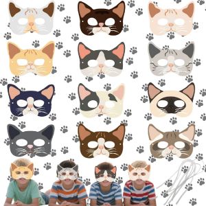 Aatpuss 12 Pi&egrave;ces Masques de F&ecirc;te Pour Animaux,Masque de F&ecirc;te Pour Animaux en Papier,Masques d'Animaux Pour Enfants,Halloween Party Jungle Theme Party Animal Party Masque Dress Up (Chat) - Neuf
