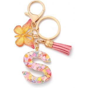 CHENG-Porte-cl&eacute;s avec initiales pour Filles et Femmes, Rose, Mignon Papillon en Forme de coeur, pour Sac &agrave; Dos, Cartable - Neuf