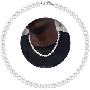 6/8 Mm Collier De Perles Pour Homme Collier De Fausses Perles Colliers Pour Hommes Collier Ras Du Cou En Perles De 16/18/20/22/24 Pouces Collier En Perles Blanches Bijoux Pour Hommes - Neuf