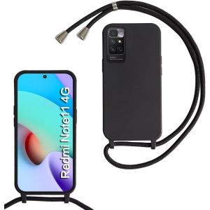 Kal-Coquepourxiaomiredminote114g/Note11saveccordondecollier,Coqueaveccordonétuisiliconetpuhousse,Collierréglabletéléphoneportablelanyardcaseredminote114g/Note11s,Noir - Neuf