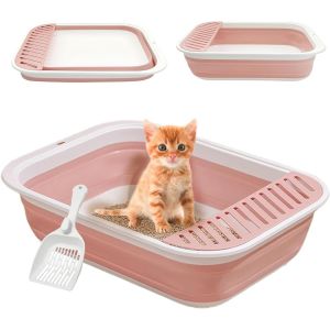 Bac À Litière Pour Chat,Grande Maison De Toilette Pliable Avec Pelle À Litière,Portable,Entrée Basse,Toilettes De Voyage Avec Pédale De Sable Tombante Pour Chats Jusqu'aux Chats Plus Âgés.[P17] - Neuf