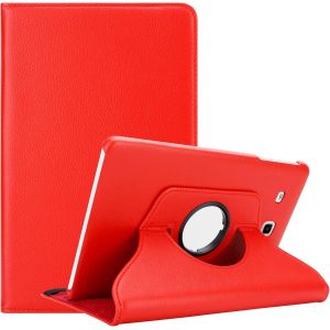Coque Tablette Pour Samsung Galaxy Tab E (9.6"" Zoll) Sm-T561/T560 En Rouge Pavot-Housse Protection En Style Livre Sans Auto Wake Up Avec Stand Horizontal Et Fermeture De Bande &Eacute;lastique - Neuf