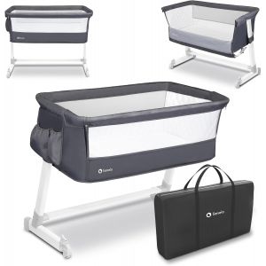 Theo 2en1 Lit Suppl&eacute;mentaire De Voyage Pour B&eacute;b&eacute;, De La Naissance Jusqu'&agrave; 9 Kg, R&eacute;glage En Hauteur De L'inclinaison, Pliable, Paroi Lat&eacute;rale, Matelas Moustiquaire, Gris - Neuf