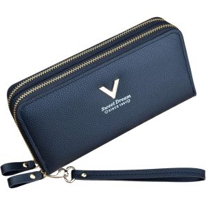 CAUC-Portefeuille pour Femme avec Double Fermeture &eacute;clair Portefeuille Portefeuille en Cuir PU pour Femme Portefeuille &agrave; Longue Pochette Grande Capacit&eacute; Portefeuille Bracelet (Noir2) - Neuf