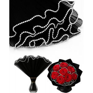 Lot de 2 rouleaux de papier cadeau pour bouquet de fleurs avec bord perl&eacute;, 28 x 4 m, papier peint en maille florale froiss&eacute;e pour mariage, Saint-Valentin, f&ecirc;te, emballage cadeau, loisirs - Neuf