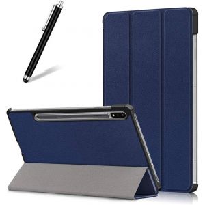 KAL-Coque Pour Samsung Galaxy Tab S7 Plus 12.4 2020 T970/T975,Étui Cuir À Rabat Mince Léger Avec Support Pliable,Réglable Multi-Angle Béquille Folio Flip Tablette Housse,Bleu Foncé - Neuf