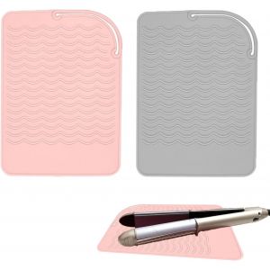 KALANKA-2 Pièces Tapis de Protection Thermique en Silicone Résistant Tapis Resistant a la Chaleur de Voyage, Pour Boucleur a Cheveux, Lisseur Vapeur, Seche Cheveux (Rose,Gris) - Neuf