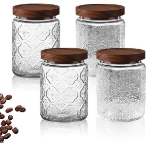 Chenquansarl-Lot De 4 Bocaux En Verre Avec Couvercle Hermétique, 700ml Pot En Verre, Boîtes De Conservation En Verre, Bocaux Rangement Cuisine Décoratifs Pour Pâtes, Céréales, Thé, Haricots(Grand) - Neuf