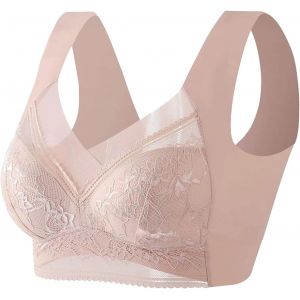 Femmes Bonnet Complet Sous-Vêtements Minces Grande Taille Sans Fil Soutien-Gorge De Sport En Dentelle Couverture De Poitrine Bonnet Grand Gilet Soutiens-Gorge Femmes Fitness, Beige, Xxl/3L - Neuf