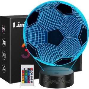 KALANKA-Lampe LED ballon de football 16 couleurs et t&eacute;l&eacute;commande D&eacute;coration sportive pour chambre &agrave; coucher bureau Cadeau communion, anniversaire, roi (1 ballon de football) - Neuf