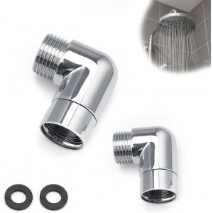 JGD-Adaptateur de Douchette 2 Pi&egrave;ces, Pommeau de Douche Coude, Conception Incurv&eacute;e &agrave; 90 Degr&eacute;s, Equip&eacute; de Rondelles, Surface Chrom&eacute;e, Douche Coude, Convient aux Pommes de Douche, Robinets - Neuf