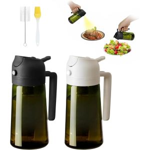 KALANKA-2 Pi&egrave;ces Pulv&eacute;risateur et Distributeur 2-en-1 470ml &iquest; Spray Huile en Verre Anti-UV, Sans BPA, pour Cuisine, Salades, Barbecue et Friteuse d&iquest;Air &iquest; Noir & Blanc - Neuf