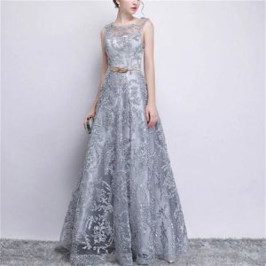 Robe Longue Formelle Sans Manches En Dentelle-Robe De Soirée Grise Xl Par Grey,Xl - Neuf