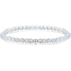 Eryi-4mm Bracelet Pierre Naturelle En Argent Sterling 925 Perle Bracelet Pour Femmes Hommes Bracelet Quartz Rose Amethyste Agate Noir Onyx Hématite Perles Sculptées Stretch Bracelets - Neuf