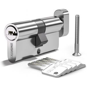 TRAHOO-1 Pièce 40T/40mm Euro Cylindre En Laiton, 80mm Serrure à Barillet à Bille/Cône Avec Poignée Ovale Et 5 Clés Horizontales En Laiton,Anti Picking,Anti Perçage,Anti Snap,Finition Chrome - Neuf