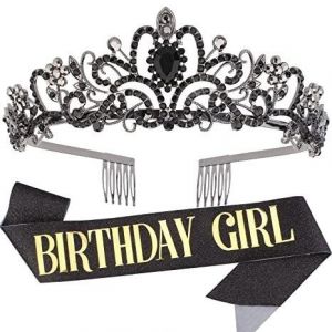 Anniversaire Décorations Pour Les Femmes, Décorations De Fête, Noir Et Or, Cadeau D'anniversaire Pour Les Femmes, Les Éléments D'anniversaire Pour Les Femmes, Couronne, Diadème, Écharpe, Anniversaire - Neuf