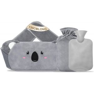 Bouteille Eau Chaude 3 En 1, 130 Cm Grande Bouillotte Avec Housse Peluche Et Ceinture Pour Soulage R&egrave;gles Douloureuse Et Maux De Ventre Id&eacute;al Pour Hivers Fournir Chaleur (Koala - Gris) - Neuf