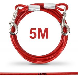5 M Laisse Pour Animaux De Compagnie, 6mm, Jusqu'&agrave; 250 Kg, C&acirc;ble D'attache Chiens Petite Medium Grande Anti-Morsure, Cha&icirc;ne S&eacute;curit&eacute; Longe Chien Avec Crochet Pivotant Pour Ext&eacute;rieur (Rouge, 5m) - Neuf