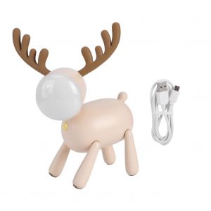 Hjlian Lampe De Table Led En Forme De Cerf, Rechargeable Par Usb, Ideale Pour La Lecture Ou La Decoration De Chambre D'enfant, Couleur Mousse - Neuf