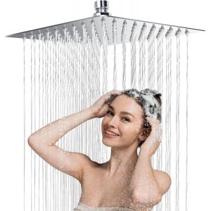 LKJKJ-Tete de Douche Carré 304 Inox, Pommeau de Douche Anti-Calcaire, Ultra-Mince Haute Pression, Pomme de Douche 10 Pouces, Rotatif 360°, Facile à Installer et à Nettoyer - Neuf