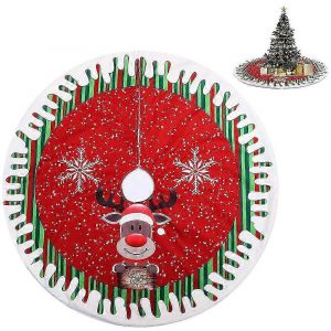 Jupe de sapin de No&euml;l ronde en feutrine avec motif d'&eacute;lan et flocon de neige pour d&eacute;coration saisonni&egrave;re - Neuf