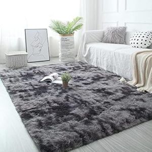 Tapis D'int&eacute;rieur &Eacute;pais &Agrave; D&eacute;grad&eacute; De Soie Et De Laine, Gris Fonc&eacute; Tie-Dye, 80 X 160 Cm, Id&eacute;al Pour Le Salon, La Chambre, Le Balcon Ou La Fen&ecirc;tre En Baie. Tapis Moelleux, Couverture De Chevet. - Neuf