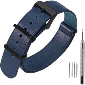 Kal-Bracelets De Montre En Cuir 18mm 20mm 22mm, Cuir De Veau Véritable, Bracelet De Montre Militaire En Une Pièce Pour Homme Et Femme - Neuf