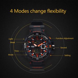 Montre-Bracelet Electronique Multifonctionnelle A Double Affichage Smael Pour Le Sport En Plein Air (Noir Et Orange) - Neuf