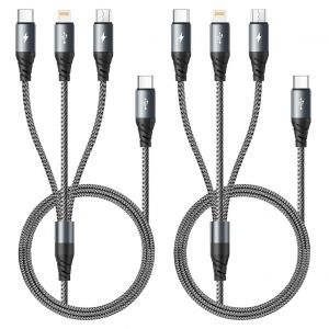 Thef-Câble Chargeur Multi Embout,[1.2m 2pack] Chargeur 3 En 1 Câble Cable Usb C Vers Lightning Avec Ip Micro Usb Type C Lightning Cable Chargeur Universel Pour Iphone 16 15 14,Ipad Pro, Macbook,Galax - Neuf