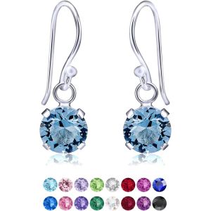Kal-&reg; Boucle D Oreille Pendantes Femme - Bijoux Argent Femme 925 - Bijoux Swarovski - Petit Crochet - Boucles Oreilles - Swaroski Femme - Boucle Argent Pendante - Cristal Swarovski - 6 Mm - Neuf