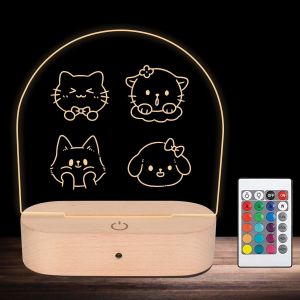 ERYI-Tableau Lumineux Message Led, Panneau Note Led, Tableau Transparent Effaçable En Acrylique Avec Base Lumineuse Led Bois, Lumière 16 Couleurs, Avec Interrupteur Tactile Et Télécommande - Neuf