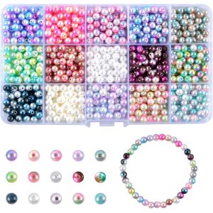 Meimie-1200 Pcs 6mm Perles Rondes Perles D'imitation Perles Nacrées Abs Plastique Perles Lisses Colorées Perles D'espace Artificielle Faux Boule Avec Trou Pour Bijoux Collier Bracelet Artisanat Décorations - Neuf