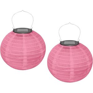 BHHBB-2 Pièce Lanterne Solaire LED Exterieur, 20cm Ronde Lampions d'extérieur Résistants Aux Intempéries, Polyester Suspendre Lampion de Style Oriental Chinois pour Jardin Célébrations (Rose) - Neuf