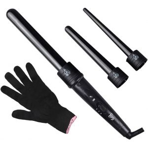 KALANKA-Fer &agrave; Boucler, 3 en 1 Boucleur Cheveux avec LED Fer &agrave; Friser de 150-210&deg;C en C&eacute;ramique avec Gant (EU Plug Prise) - Neuf