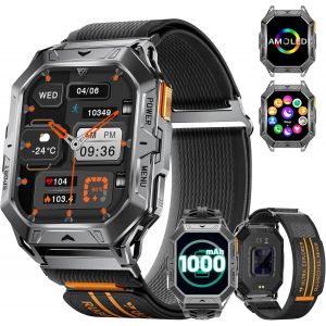 2025 Montre Connect&eacute;e Homme-2.13'' Amoled Grand &Eacute;cran/1000Mah Batterie,5Atm &Eacute;tanche Montre De Fitness Avec 70+ Modes Sport,Moniteur Sommeil/Fr&eacute;quence Cardiaque,Podom&egrave;tre Pour Android Ios - Neuf