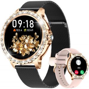 Montre Connect&eacute;e Femme Bluetooth Appels Pour Android Ios 1,32"" Hd Full Touch Screen Smartwatch Diamant Maille Noir,Fr&eacute;quence Cardiaque,Moniteur De Sommeil,Podom&egrave;tre,Calories,100+ Mode Sport - Neuf