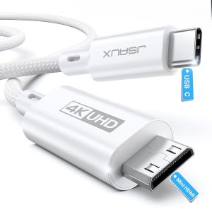 KALANKA-C&acirc;ble USB C vers Mini HDMI 3FT, cordon unidirectionnel haute vitesse 4K Type C vers Mini HDMI (4K@30Hz/2K@60Hz/1080P) compatible avec moniteur portable, Steam Deck, ordinateur portable, MacBo - Neuf