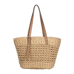 La paille de Plage Sac d'&Eacute;paule de Femmes de Sac &agrave; main d'&Eacute;t&eacute; de Tissage de Panier Seau Sac Raphia Sac Casual pour l'Ext&eacute;rieur Voyage de Travail &agrave; l'&Eacute;cole du Shopping Brun - Neuf