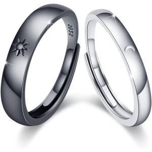 Kalanka-Bagues De Couple En Argent Sterling 925 Bague Lune Et Soleil Pour Couples Femme Homme R&eacute;glables Bagues De Promesse Couple Pour 2 Cadeaux De Saint-Valentin - Neuf